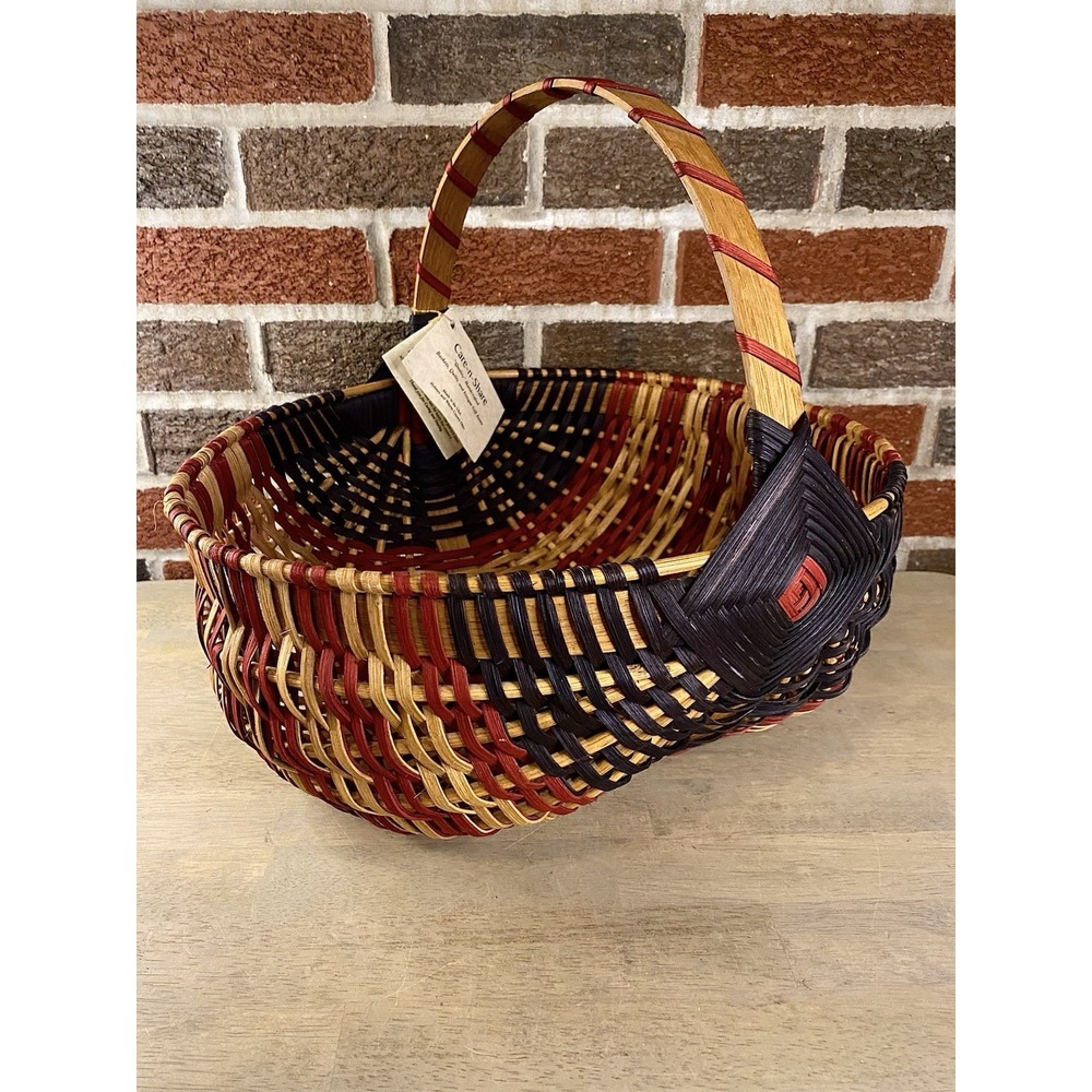 Large Buttock Basket God's Eye Bent Wood Red White Blue Woven Farmhouse RARE 16"